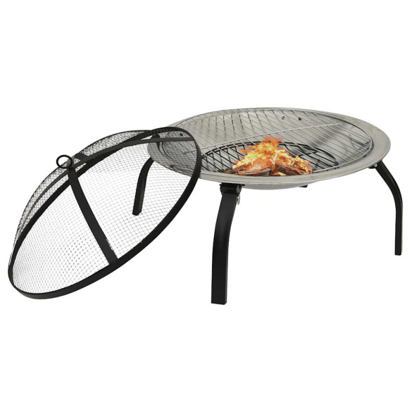 Vatră de Foc 2-în-1 cu Grătar - Oțel Inoxidabil 56x56cm Vatră de Foc 2-în-1 cu Grătar - Oțel Inoxidabil 56x56cm