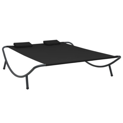 Pat șezlong de exterior - negru - material textil