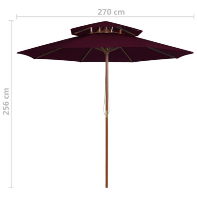 Umbrelă soare dublă lemn roșu bordo 270 cm - Livrare gratuită