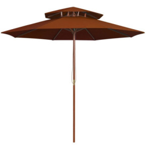 Umbrelă de soare dublă din lemn - 270 cm - Cărămiziu