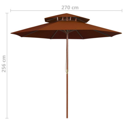Umbrelă de soare dublă din lemn - 270 cm - Cărămiziu