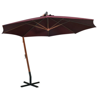Umbrelă suspendată cu stâlp - roșu bordo - 3,5x2,9 m - lemn brad