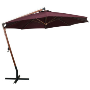 Umbrelă suspendată cu stâlp - roșu bordo - 3,5x2,9 m - lemn brad 2