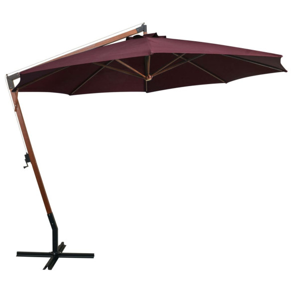 Umbrelă suspendată cu stâlp - roșu bordo - 3,5x2,9 m - lemn brad Umbrelă suspendată cu stâlp - roșu bordo - 3,5x2,9 m - lemn brad