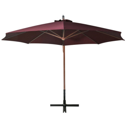 Umbrelă suspendată cu stâlp - roșu bordo - 3,5x2,9 m - lemn brad