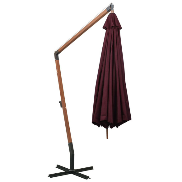 Umbrelă suspendată cu stâlp - roșu bordo - 3,5x2,9 m - lemn brad Umbrelă suspendată cu stâlp - roșu bordo - 3,5x2,9 m - lemn brad