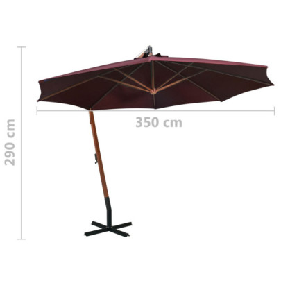 Umbrelă suspendată cu stâlp - roșu bordo - 3,5x2,9 m - lemn brad