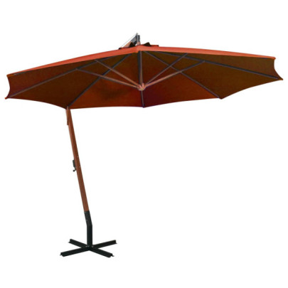 Umbrelă Consolă Cărămizie 3,5x2,9 m - Lemn Natural