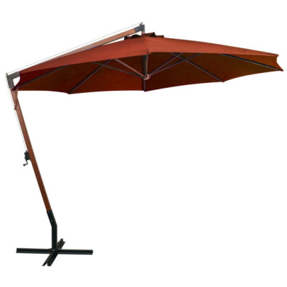 Umbrelă Consolă Cărămizie 3,5x2,9 m - Lemn Natural
