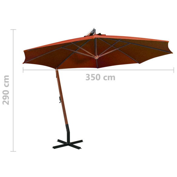 Umbrelă Consolă Cărămizie 3,5x2,9 m - Lemn Natural