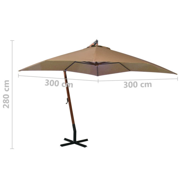 Umbrelă suspendată gri taupe 3x3 m lemn masiv de brad Umbrelă suspendată gri taupe 3x3 m lemn masiv de brad
