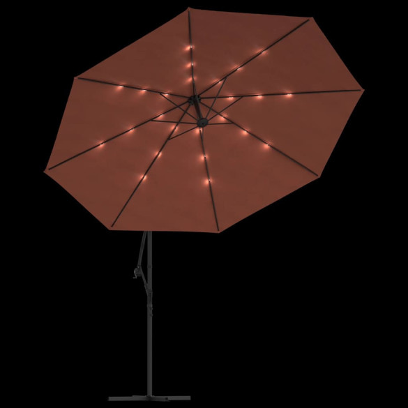 Umbrelă Grădină LED Consolă 350 cm - Cărămiziu | Livrare Gratuită