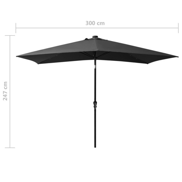 Umbrelă de soare cu LED-uri solare - Antracit 2x3m
