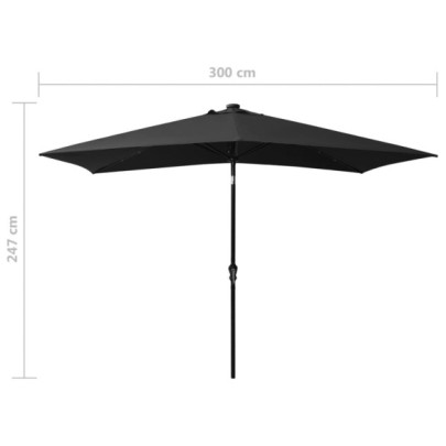 Umbrelă de soare cu LED-uri solare | 2x3m | Negru