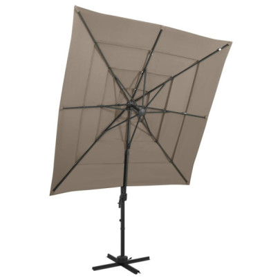 Umbrelă de soare 4 niveluri, aluminiu, gri taupe, 250x250 cm