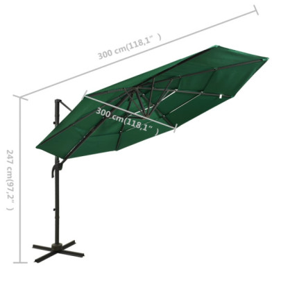 Umbrelă Soare 4 Niveluri | Aluminiu | 3x3m | Verdelui