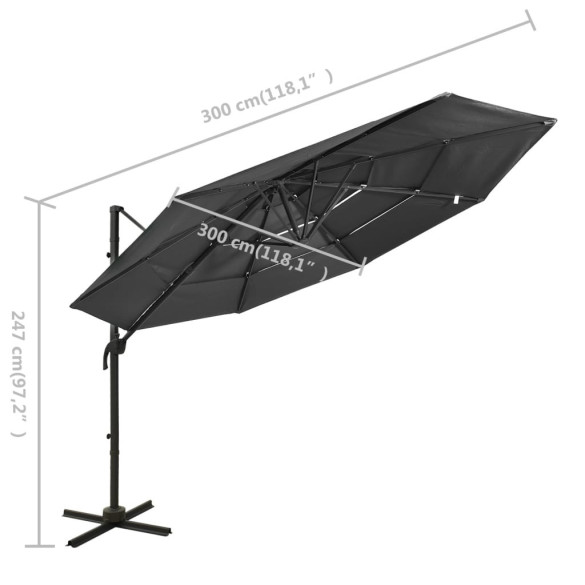 Umbrelă de soare 4 niveluri - Aluminiu - 3x3m - Gratis
