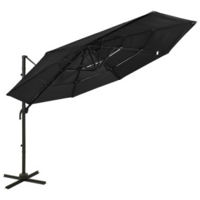 Umbrelă de soare 4 niveluri - Aluminiu - 3x3 m - Negru