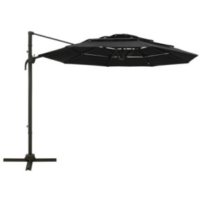 Umbrelă de soare 4 niveluri - Aluminiu - 3x3 m - Negru 2