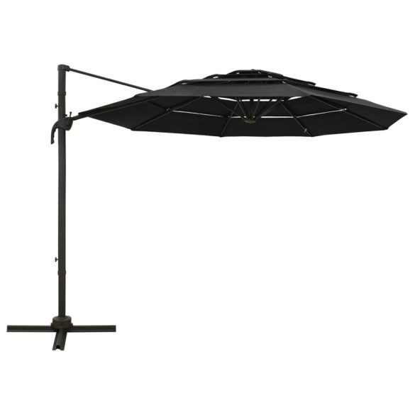 Umbrelă de soare 4 niveluri - Aluminiu - 3x3 m - Negru Umbrelă de soare 4 niveluri - Aluminiu - 3x3 m - Negru