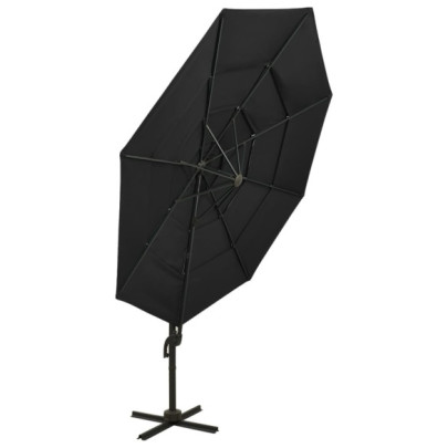Umbrelă de soare 4 niveluri - Aluminiu - 3x3 m - Negru