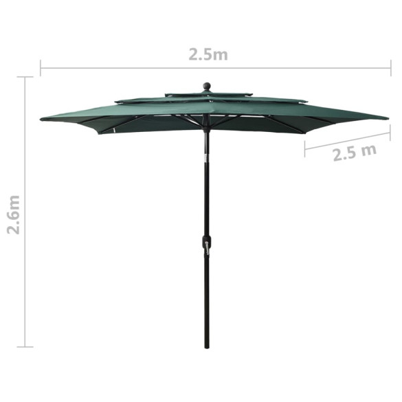 Umbrelă Soare 3 Niveluri, Aluminiu 2.5x2.5m - Verde