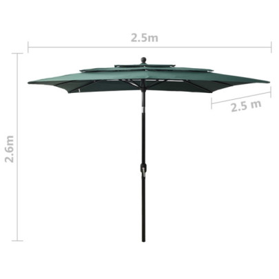 Umbrelă Soare 3 Niveluri, Aluminiu 2.5x2.5m - Verde