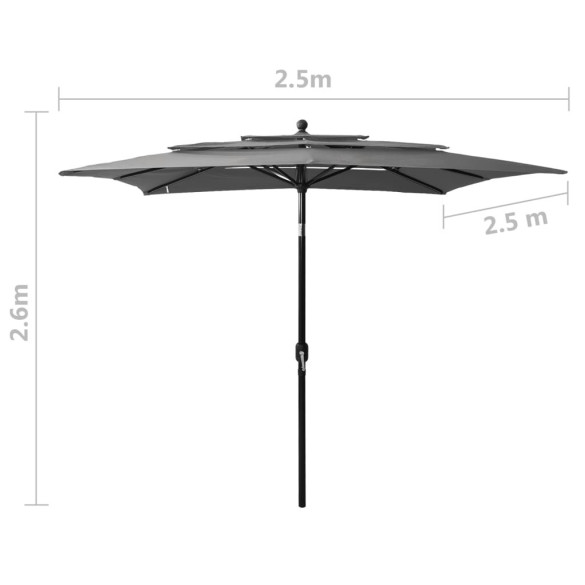 Umbrelă Soare 3 Niveluri - Aluminiu Antracit 250x250cm