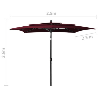 Umbrelă Soare 3 Niveluri Roșu Bordo 250x250 cm - Protecție UV