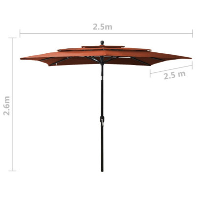 Umbrelă Soare 3 Niveluri - Aluminiu Cărămiziu 250x250cm