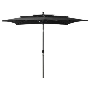 Umbrelă de soare 3 niveluri - Aluminiu - Negru - 2,5x2,5 m