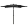 Umbrelă de soare 3 niveluri - Aluminiu - Negru - 2,5x2,5 m