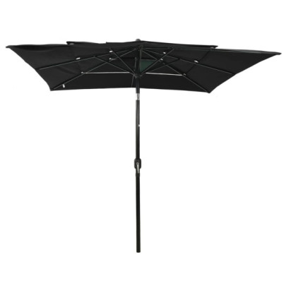 Umbrelă de soare 3 niveluri - Aluminiu - Negru - 2,5x2,5 m