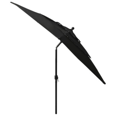 Umbrelă de soare 3 niveluri - Aluminiu - Negru - 2,5x2,5 m