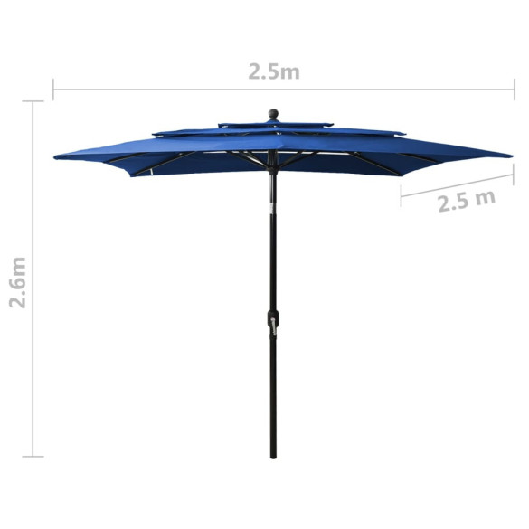 Umbrelă Grădină 3 Niveluri - Aluminiu - Albastru Azuriu 2.5x2.5m Umbrelă Grădină 3 Niveluri - Aluminiu - Albastru Azuriu 2.5x2.5m