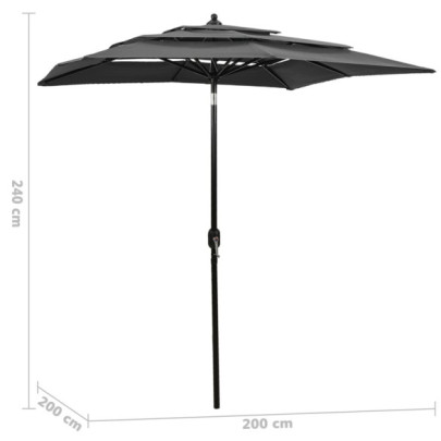 Umbrelă Grădină 3 Niveluri - Aluminiu Antracit 2x2m