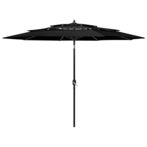 Umbrelă gradină 3 niveluri - Aluminiu - Negru - 3m