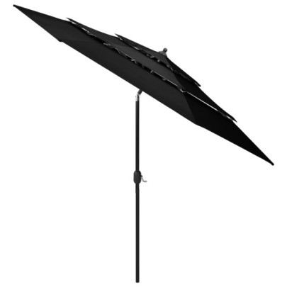 Umbrelă gradină 3 niveluri - Aluminiu - Negru - 3m