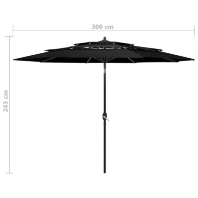 Umbrelă gradină 3 niveluri - Aluminiu - Negru - 3m