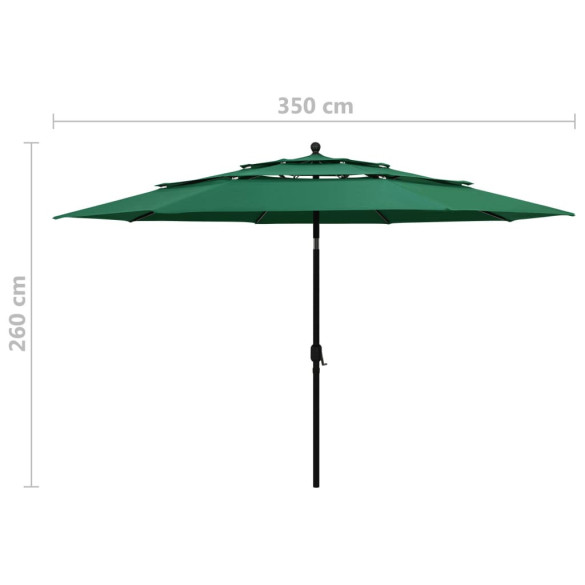 Umbrelă Grădină 3 Niveluri - Verde - Aluminiu - 3,5m