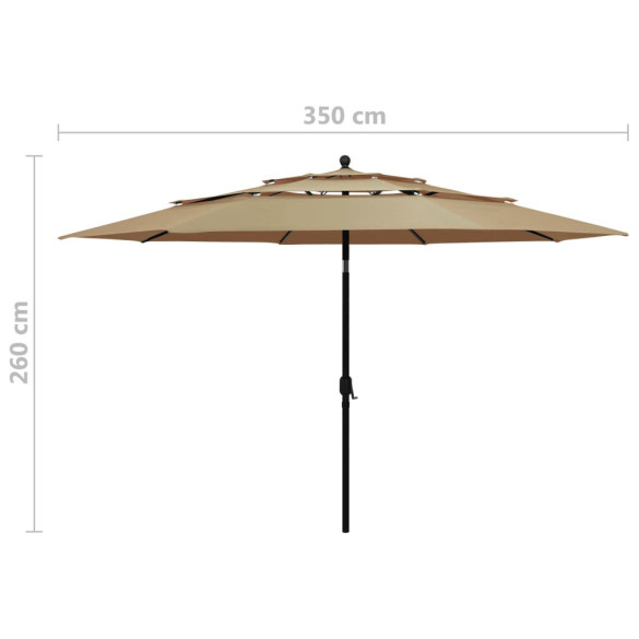 Umbrelă Grădină 3 Niveluri - Aluminiu - Gri Taupe - 3,5m