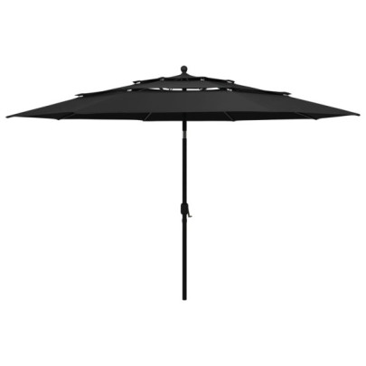 Umbrelă Grădină 3 Niveluri - Aluminiu Negru - Protecție UV