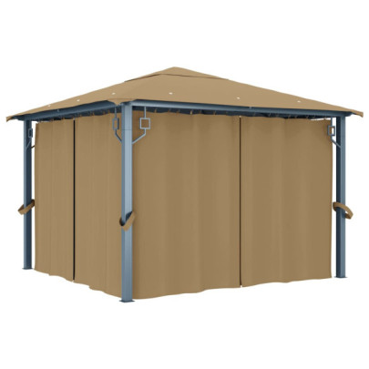 Pavilion cu perdele - gri taupe - 300 x 300 cm - aluminiu