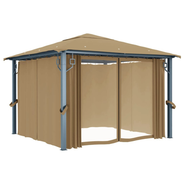 Pavilion cu Perdele Gri Taupe 3x3m - Aluminiu Rezistent