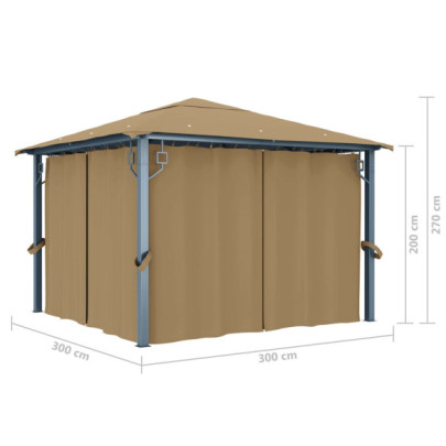 Pavilion cu Perdele Gri Taupe 3x3m - Aluminiu Rezistent