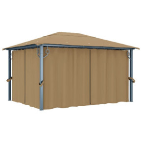 Pavilion cu Perdele Gri Taupe 4x3m - Aluminiu | Livrare Gratuita