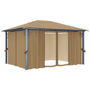 Pavilion cu Perdele Gri Taupe 4x3m - Aluminiu | Livrare Gratuita 2