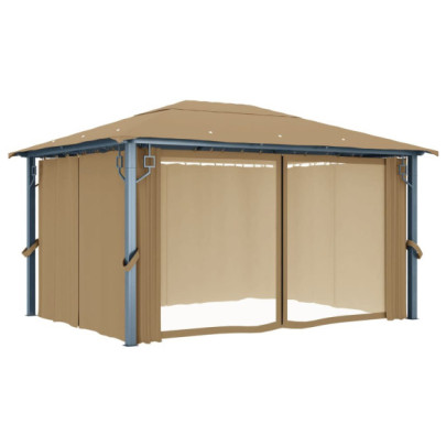 Pavilion cu Perdele Gri Taupe 4x3m - Aluminiu | Livrare Gratuita