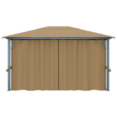 Pavilion cu Perdele Gri Taupe 4x3m - Aluminiu | Livrare Gratuita