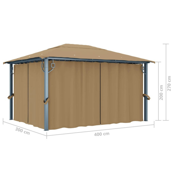 Pavilion cu Perdele Gri Taupe 4x3m - Aluminiu | Livrare Gratuita